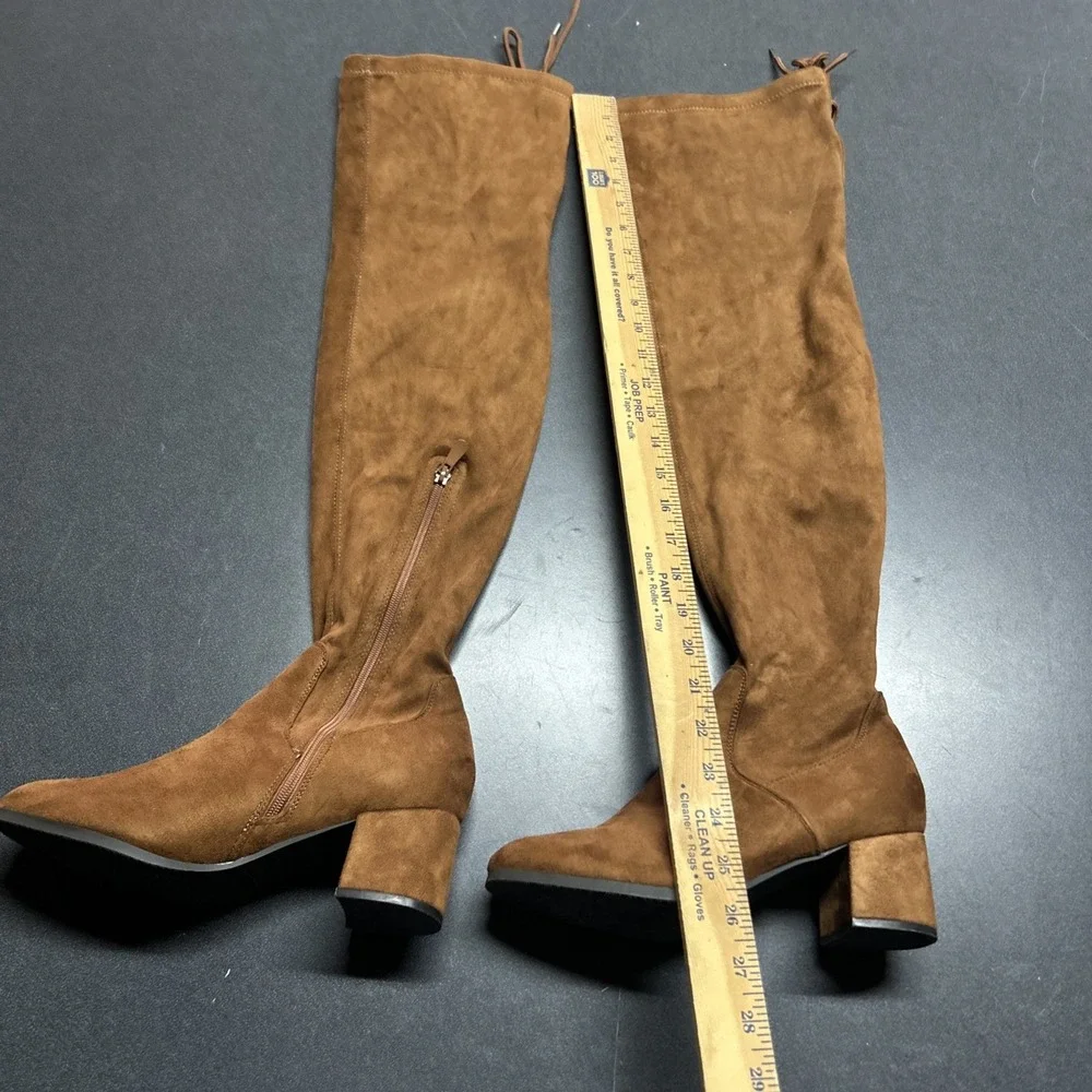 Brown Faux Suede Over-the-Knee Zip Boots Women's US 8.5 EU 39.5
